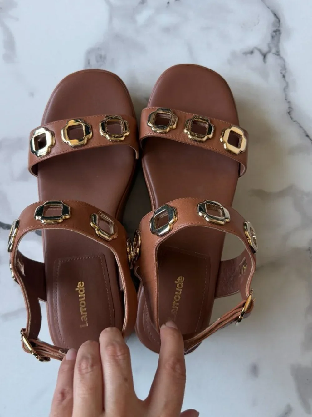 Larroudé Brown Leather Grommet Platform Sandals NEW Size 8.5